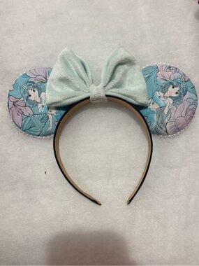 Disney Princess Jasmine floral Minnie Mouse Ears Headband with Mint Bow